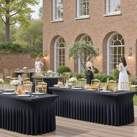 Htper durable washable 6-pack tablecloths for reuse across events.