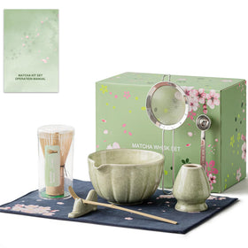 HTRCXB matcha set ceramic bowl with pour spout for easy pouring.