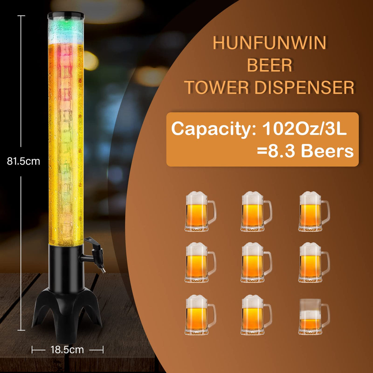 HUAFUNWIN Beer Giraffe Dispenser LED lights create festive ambience