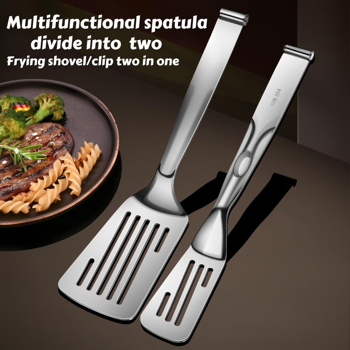 Huakai 304 stainless steel construction highlighted for durability and dishwasher safety.