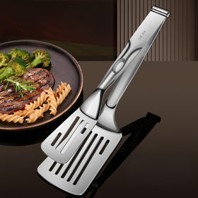 Huakai tongs with detachable design shown transforming into a spatula for space saving.