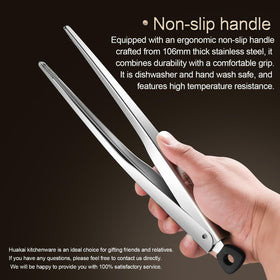 Huakai dishwasher-safe stainless steel tongs simplify post-cooking cleaning.