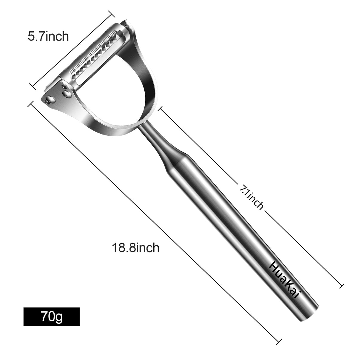 Huakai straight-edge blade for quick, clean peels of round vegetables