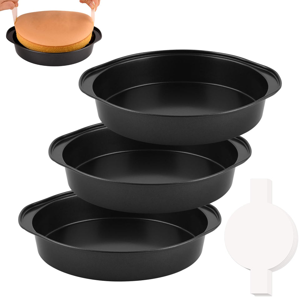 HUAKENER 8-inch round cake pans set for even baking and easy prep.