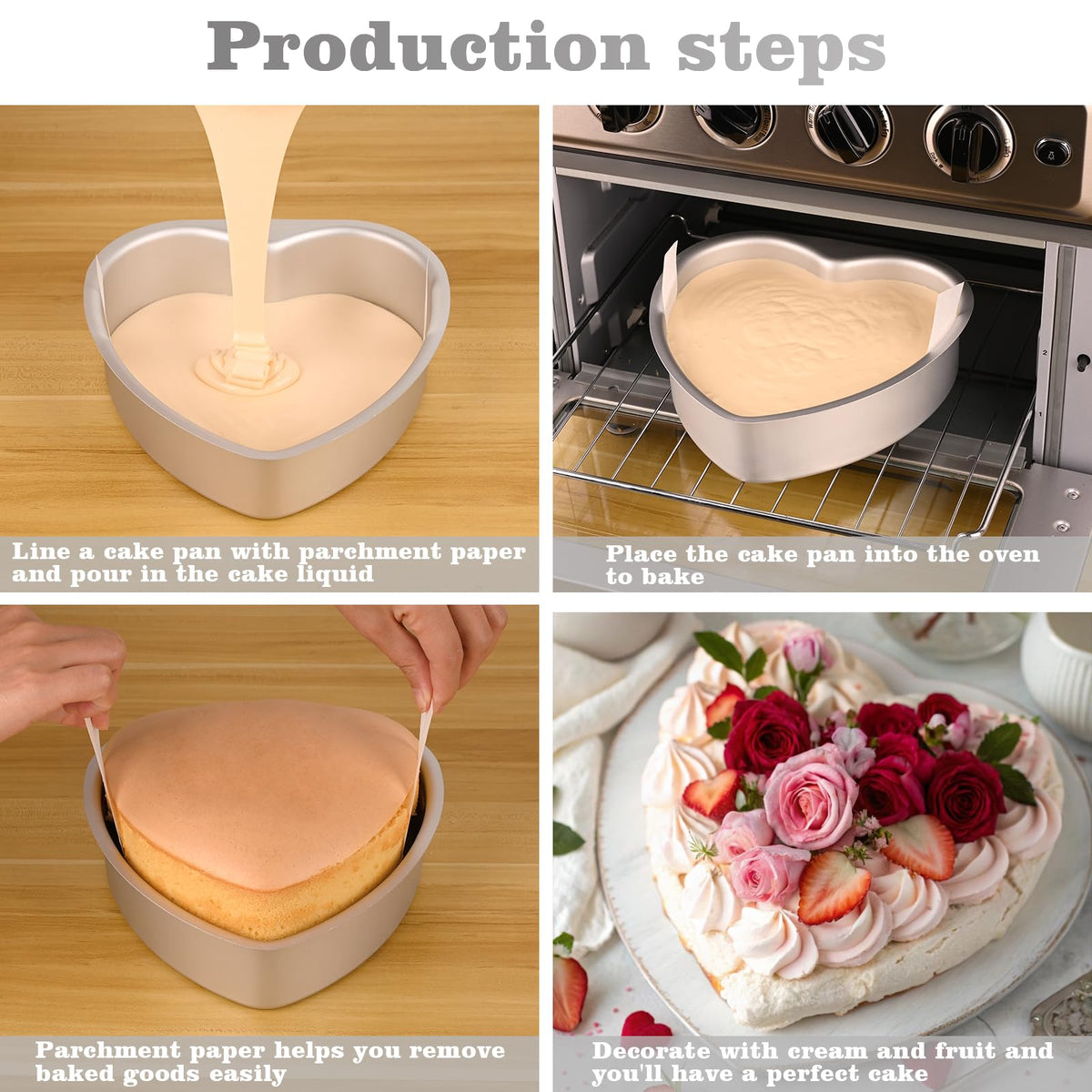 HUAKENER heart cake pan offers reliable non-stick release for neat slices.