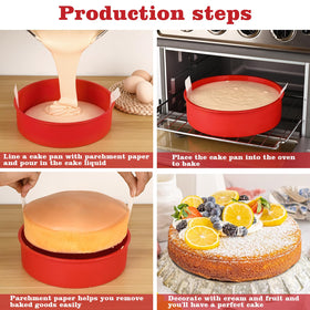 HUAKENER silicone pan demonstrates easy-release with parchment handles.