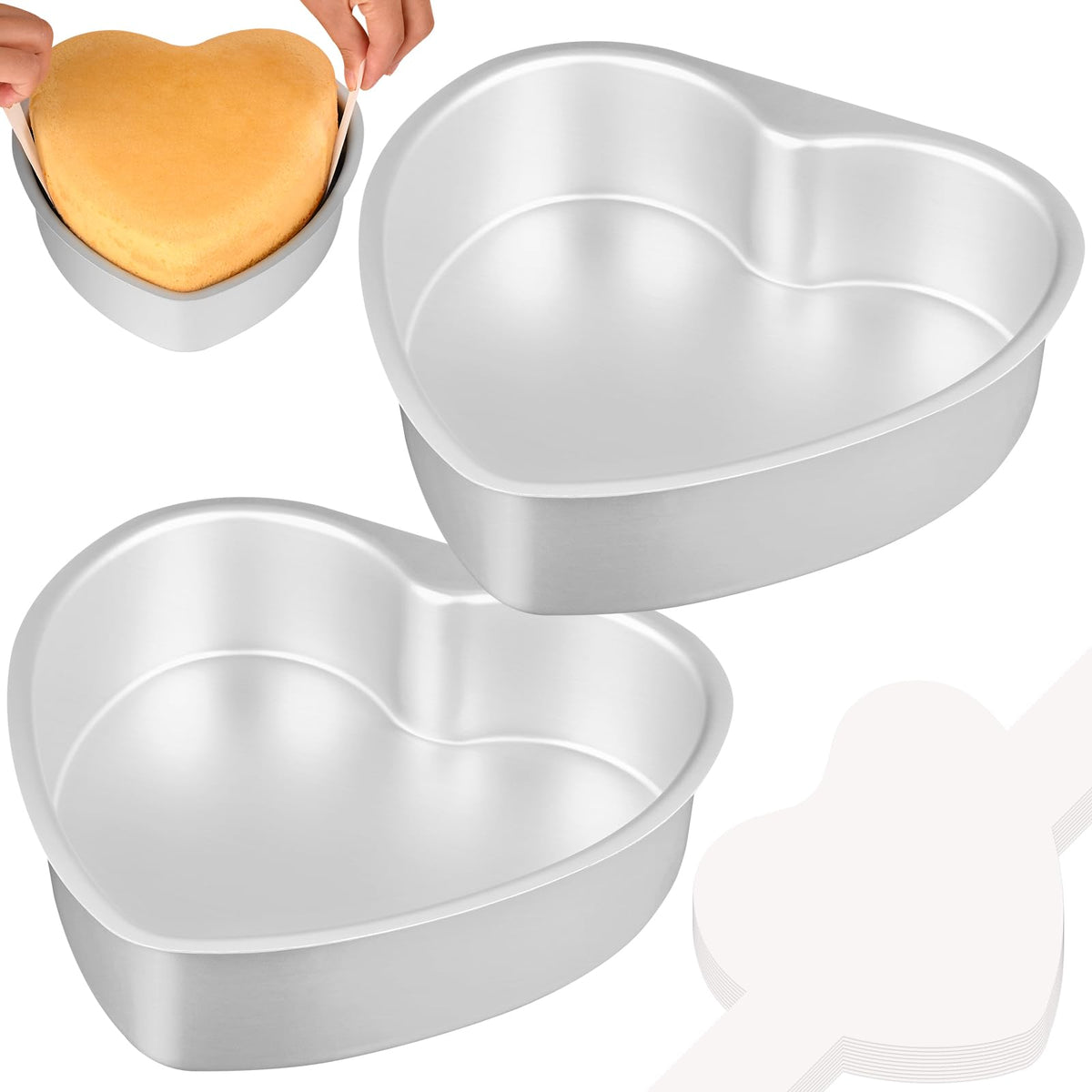 HUAKENER heart cake pan set front view with two pans ready for baking