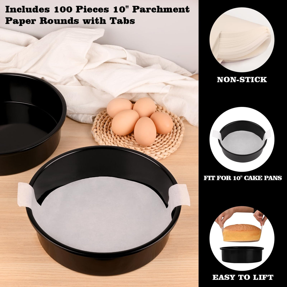 HUAKENER round pans dimensions top 10 bottom 9 inch