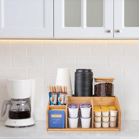 HUCINIUN bamboo coffee station organizer for coffee pods slot, tidy and visible.