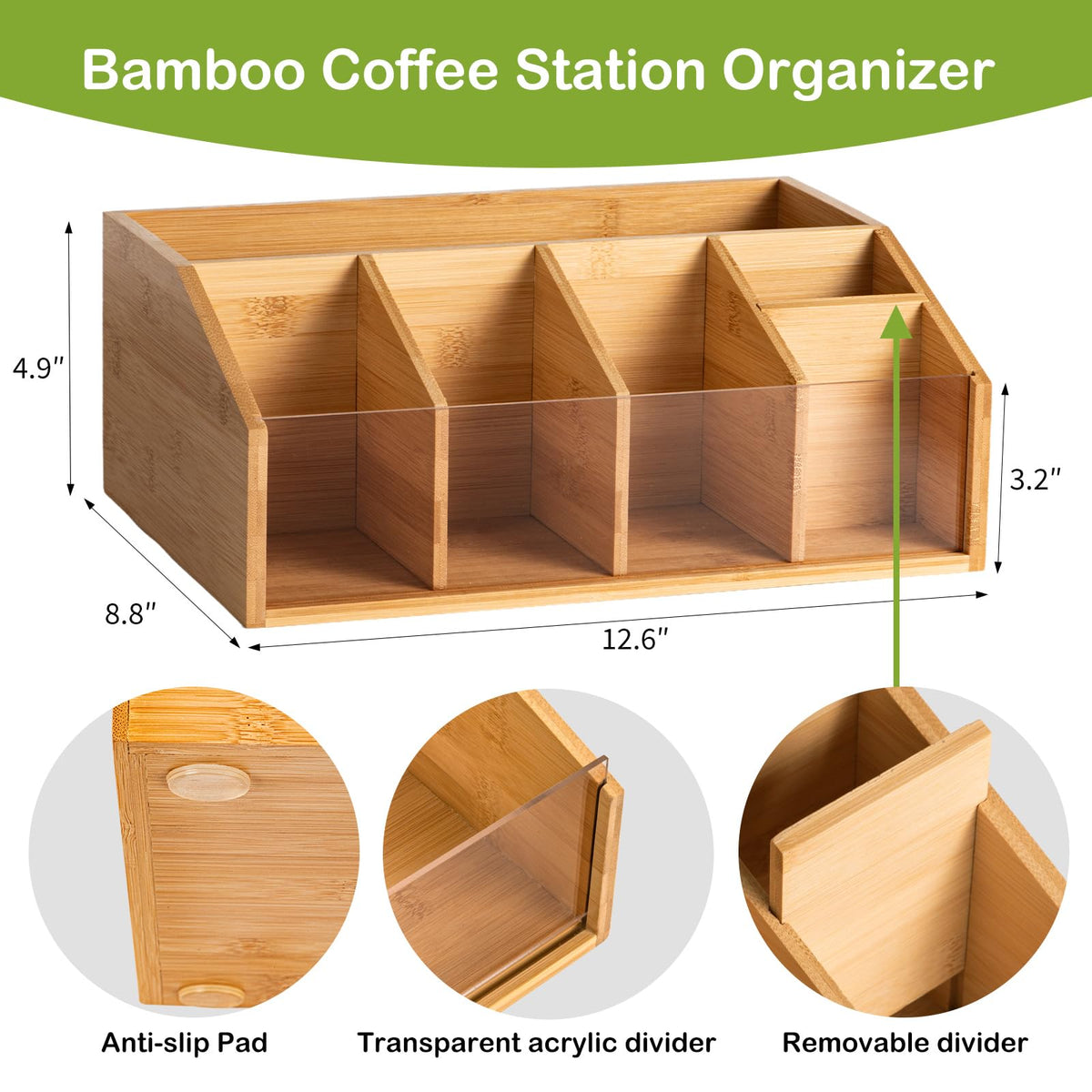 HUCINIUN acrylic divider clearly displays tea bags and accessories.
