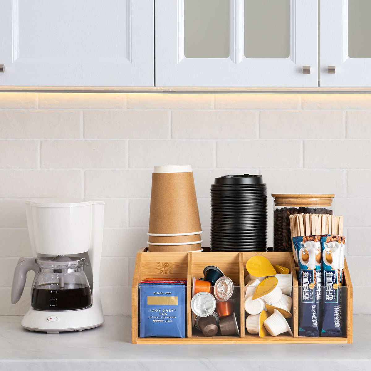 HUCINIUN anti-slip pads keep the organizer steady on countertops.