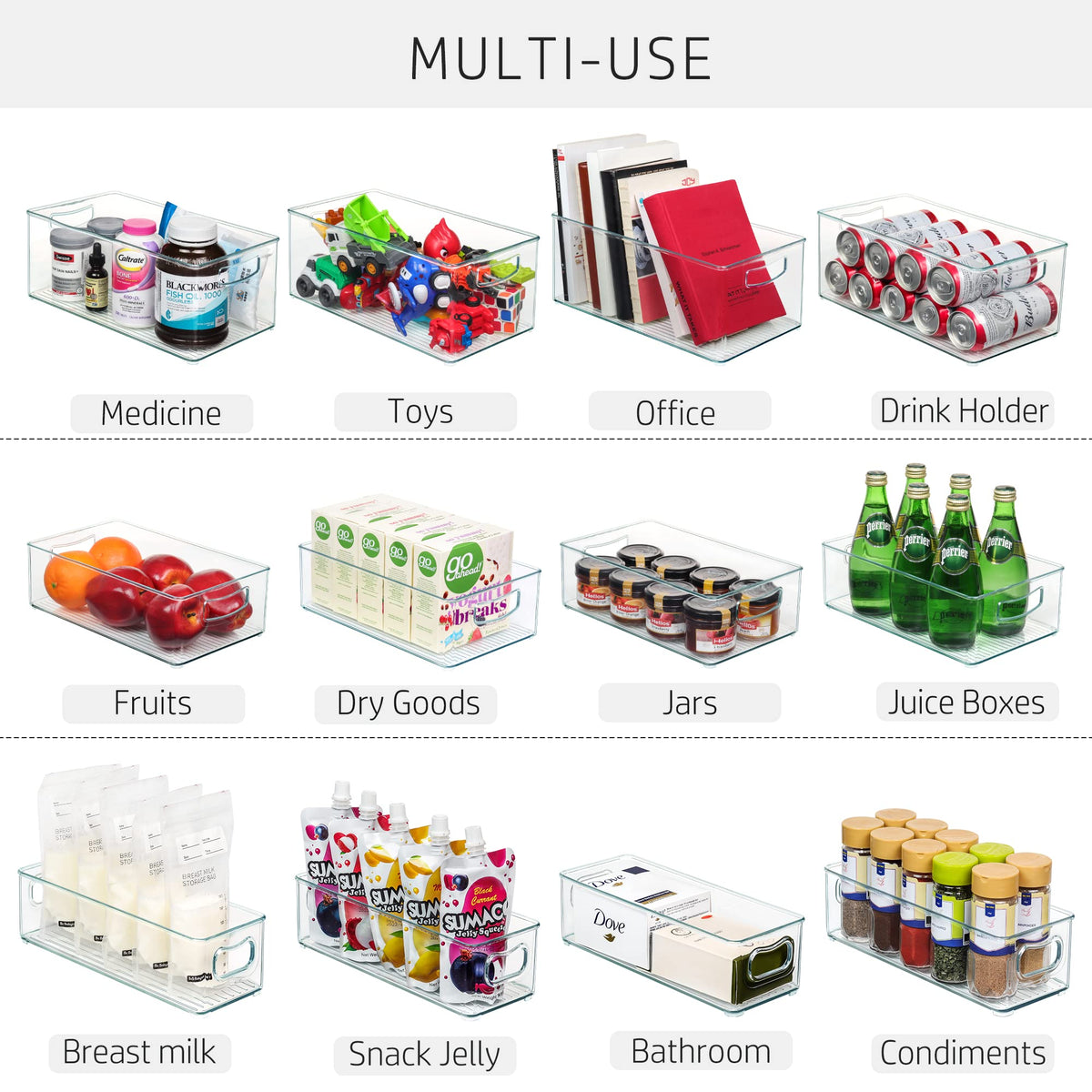 Hudgan 8-pack clear bin highlights contents for quick access.