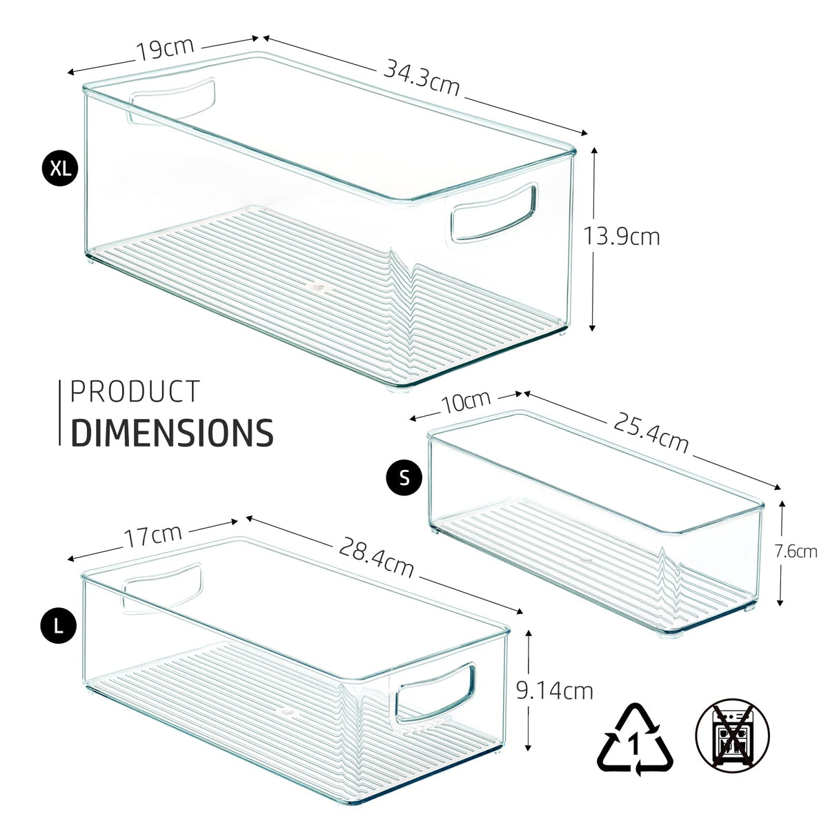 Hudgan 8-pack dimensions show deep XL bins and stackable design.