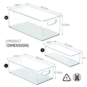 Hudgan 8-pack dimensions show deep XL bins and stackable design.