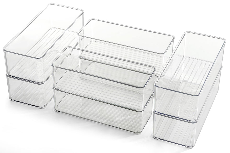 Hudgan clear drawer organizers top view for easy vanity and pantry organization