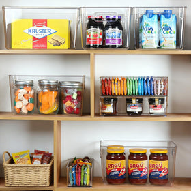Hudgan stackable bins save space with nesting and stacking options.