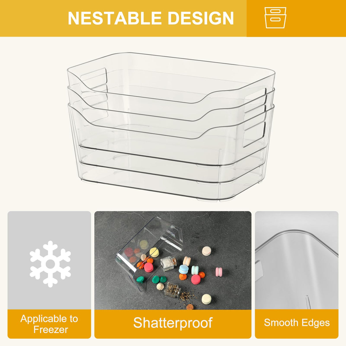 Hudgan pantry bin clear drawer storage with easy labeling