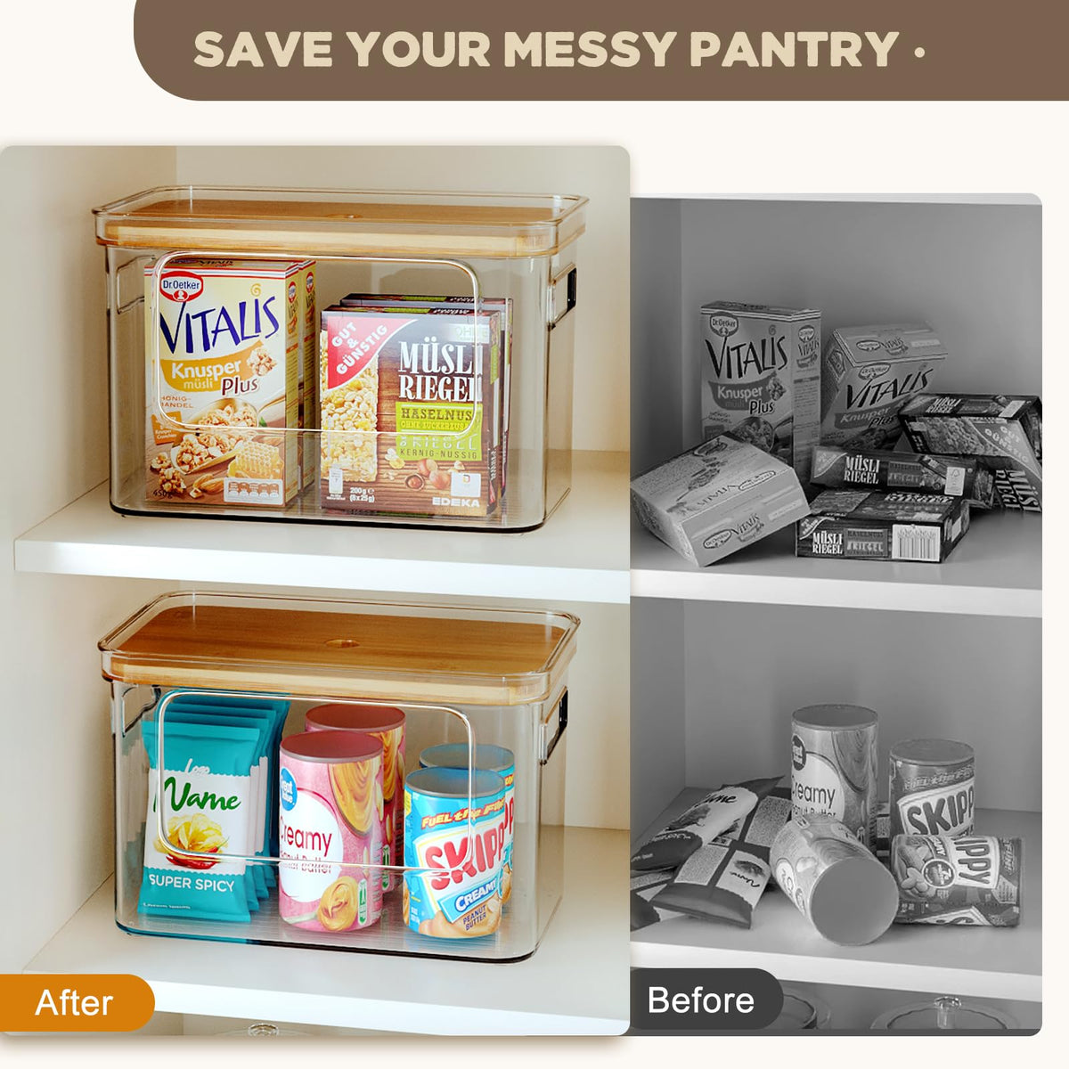 Hudgan pantry organizers anti-tilt stackable design enhances stability in small spaces.