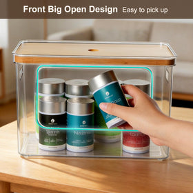 Hudgan pantry organizers stackable bin in kitchen setup for optimized vertical storage.