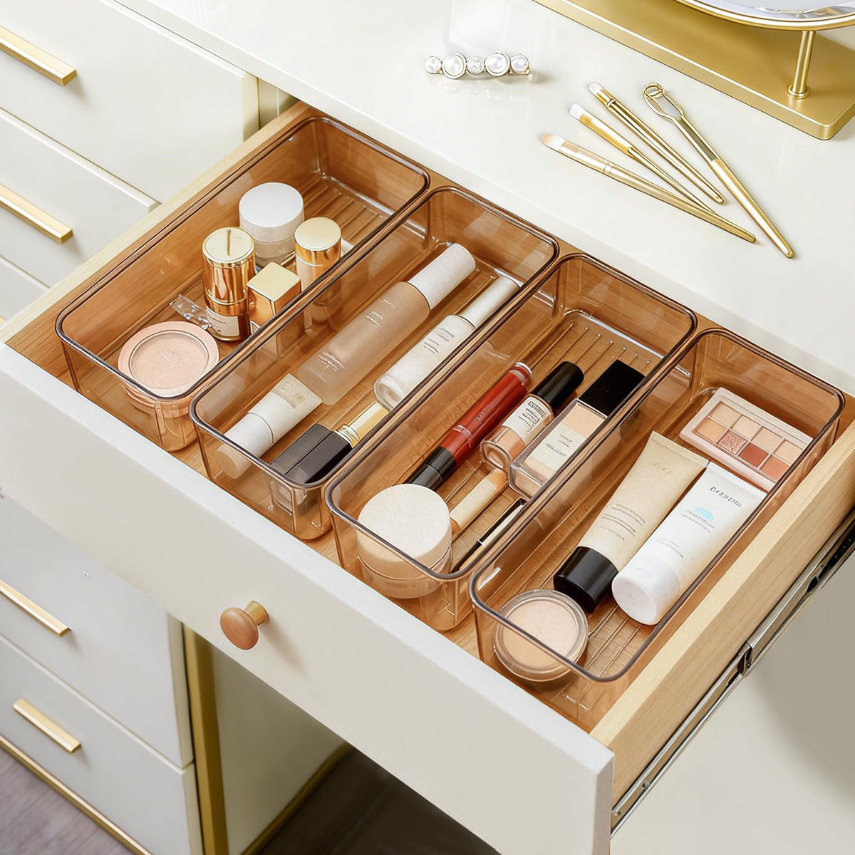 Hudgan stackable deep drawer bin tall for space saving in deep drawers