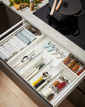 Stackable drawer bins with feet design for stable organization