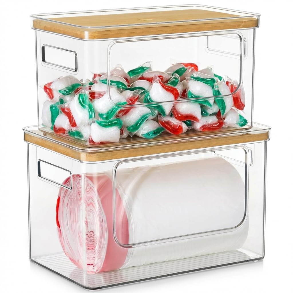 Hudgan trash bag dispenser under sink maintains neat, easy-access bag storage.