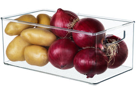 Hudgan 2 Pack straight sides pantry bin, front view with clear visibility.