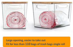 Hudgan under-sink organization with bag holder keeps trash bags neatly accessible.