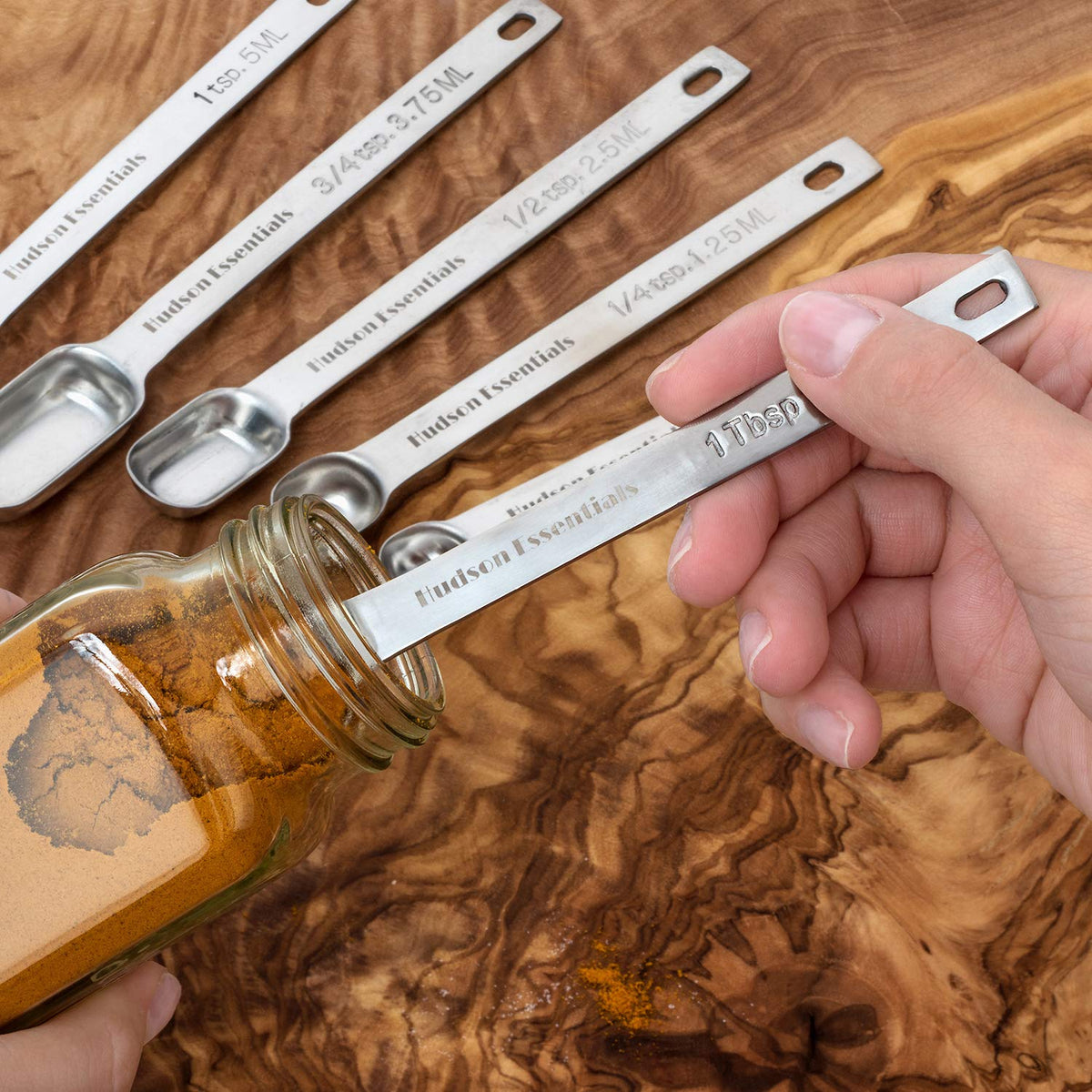 Hudson Essentials 18/8 stainless steel construction resists rust and cleans in the dishwasher.