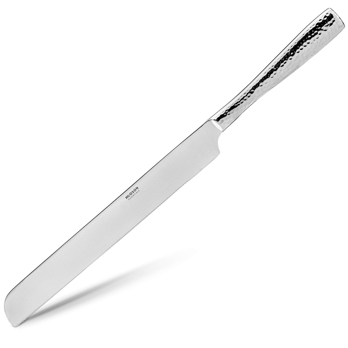 Hudson Essentials hammered cake knife side view highlights smooth handle and balanced feel.