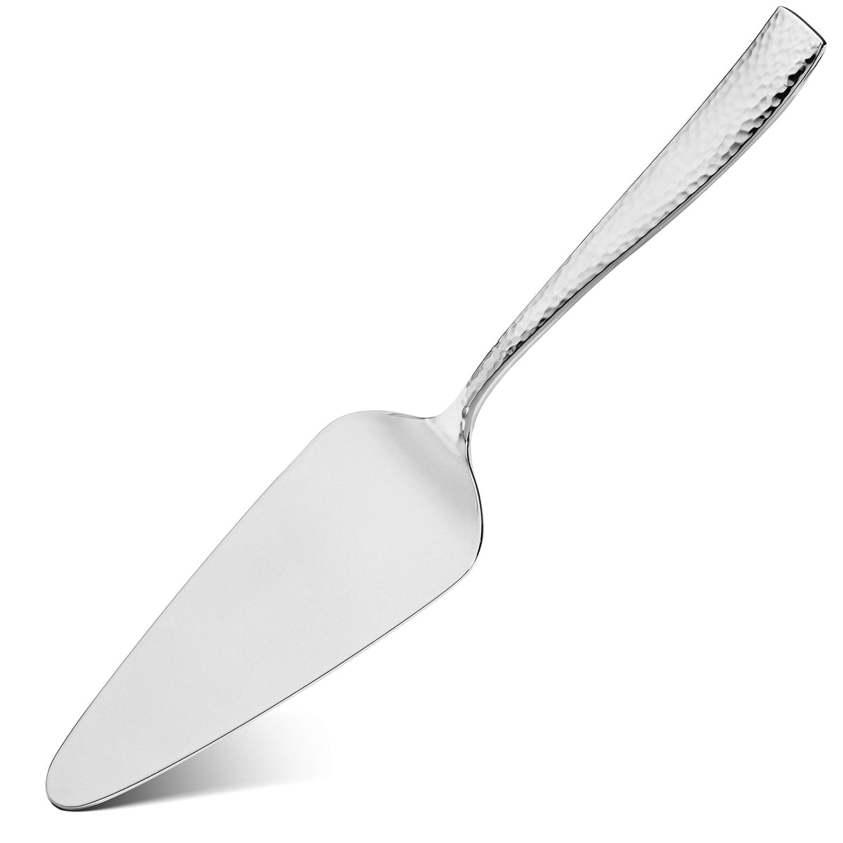 Hudson Essentials hammered cake server top view shows mirror finish and effortless serving.