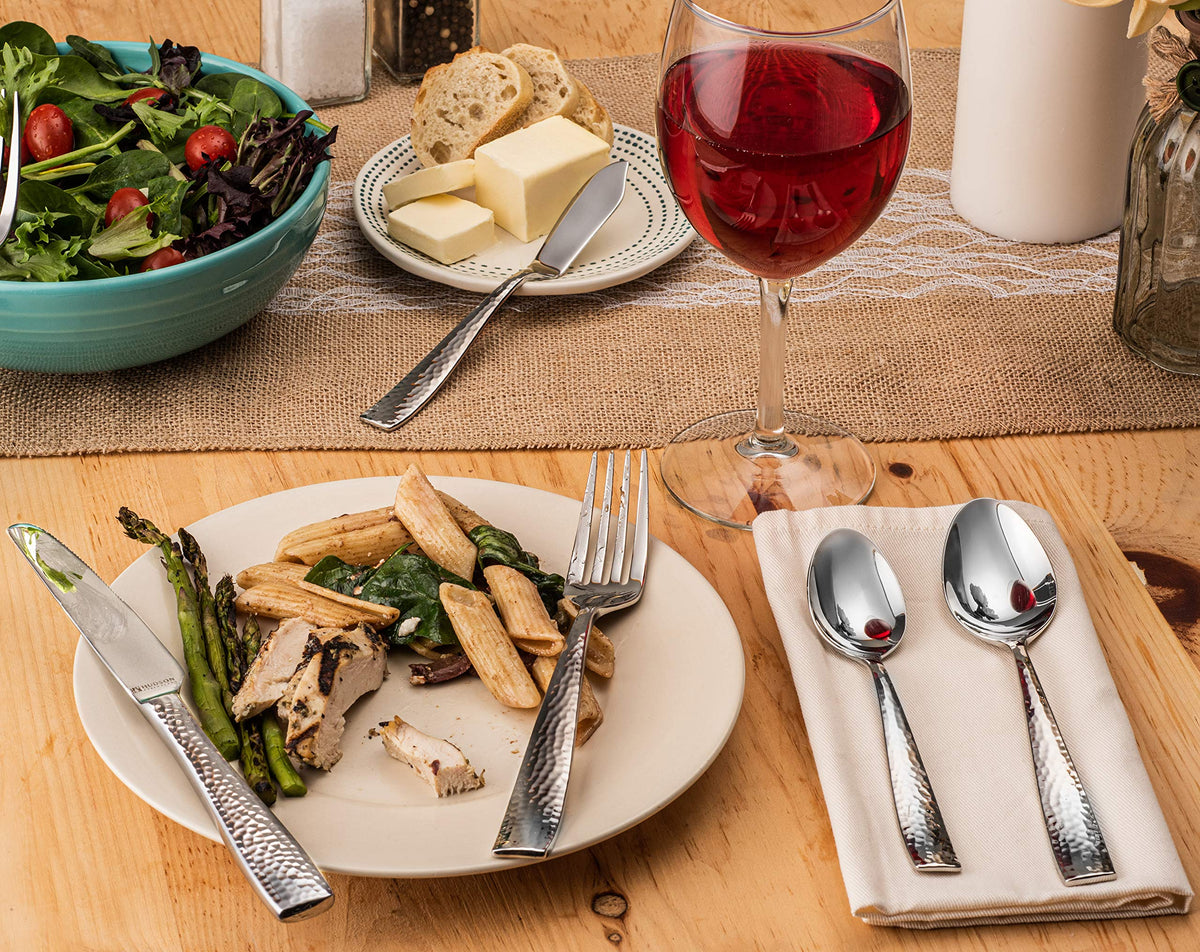 Hudson Essentials hammered dinner forks; balanced weight for comfortable dining.