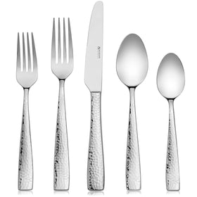 Hudson Essentials hammered dinner knives; durable cutlery for everyday meals.