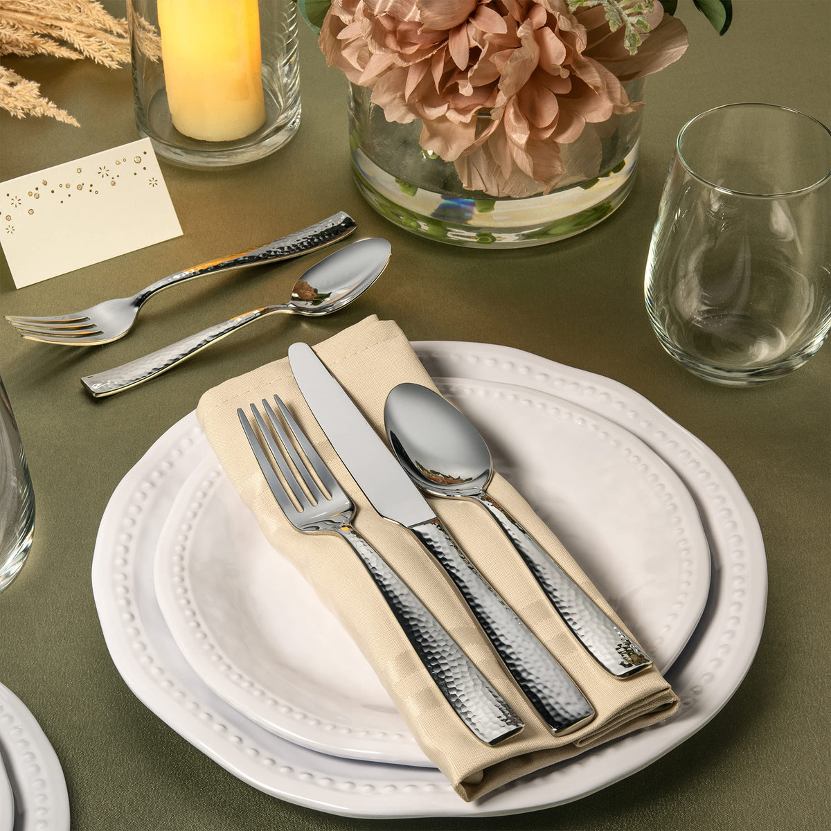 Hudson Essentials hammered salad forks; versatile for salads and side dishes.