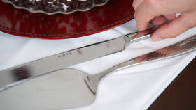 Hudson Essentials hammered set on table demonstrates stylish serveware for special occasions.