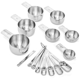 Hudson Essentials measuring cups and spoons stacked for compact kitchen storage