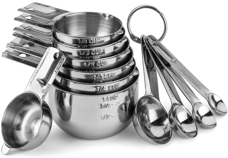 Hudson Essentials stackable stainless steel measuring cups and spoons with spout for easy pouring