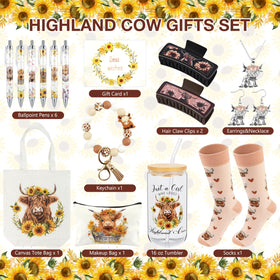 HUFAND Highland Cow makeup bag keeps cosmetics organized on the go.