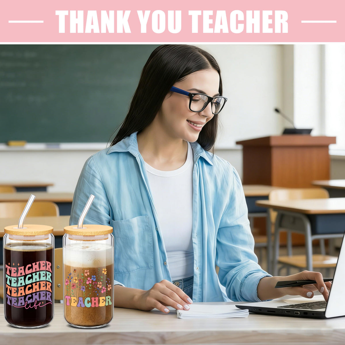 HUFAND vibrant teacher-design cups with bold prints for daily hydration.