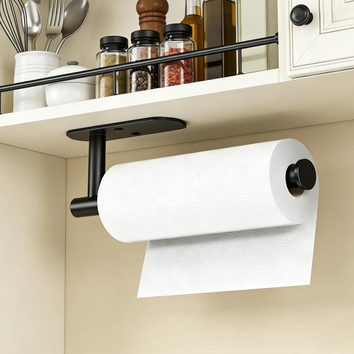 HUFEEOH 13-inch paper towel bar extended for convenient rolls within reach.