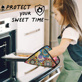 HUGANE Boho Floral oven mitts set suitable for baking and cooking tasks