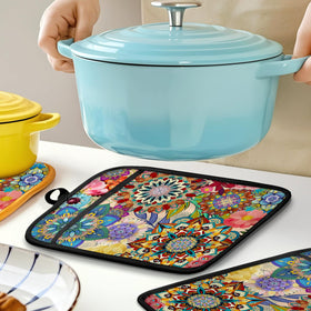 HUGANE heat-resistant design in Boho Floral oven mitts for kitchen safety