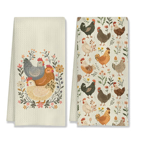 HUGANE farmhouse chicken rooster kitchen towels pair adds rustic charm and practical drying.