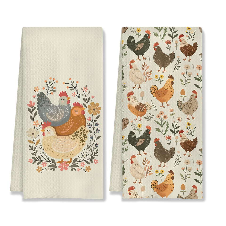 HUGANE farmhouse chicken rooster kitchen towels pair adds rustic charm and practical drying.