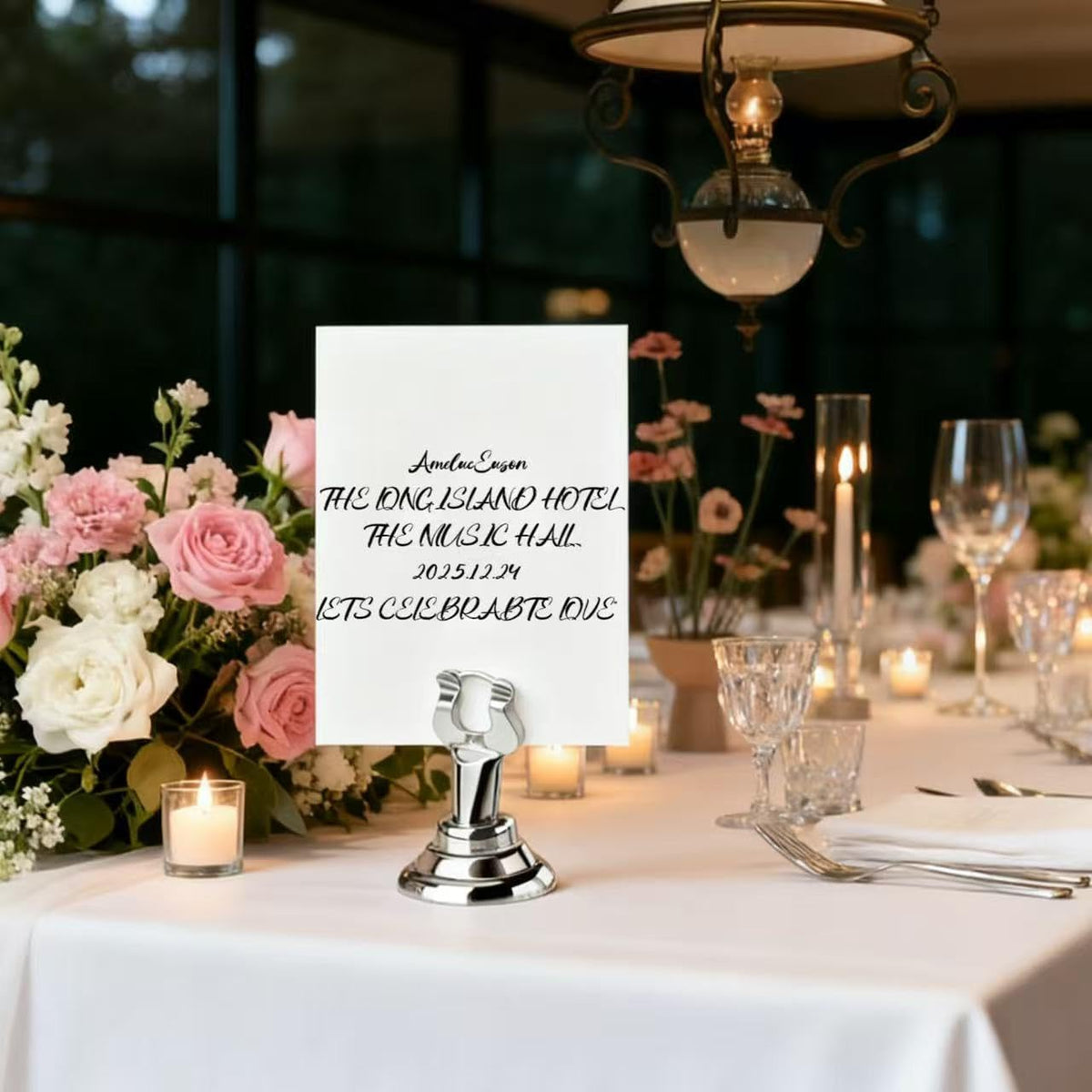 HugeLooy table number stand for weddings adds elegant silver finish.