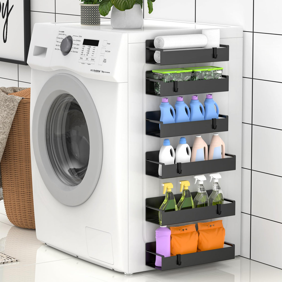 HuggieGems kitchen magnet highlights space-saving benefits.