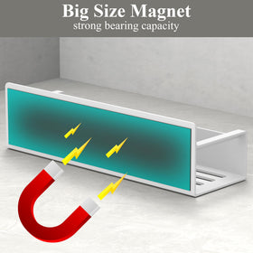 HuggieGems magnetic-spice-rack-fridge-side-closeup-white highlights the heavy-duty magnet strength.