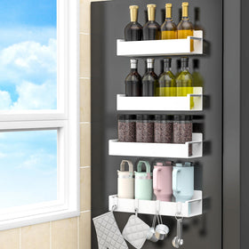 HuggieGems magnetic-spice-rack-fridge-side-white keeps spices within reach for quick cooking.
