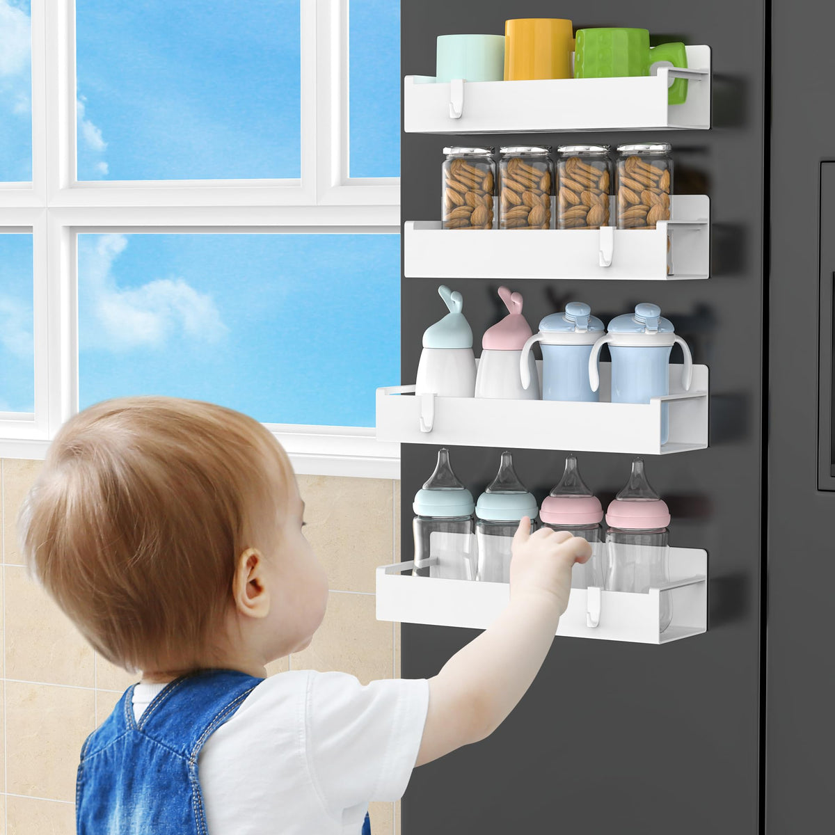 HuggieGems magnetic-spice-rack-kitchen-organization-white keeps spices neatly in one place.