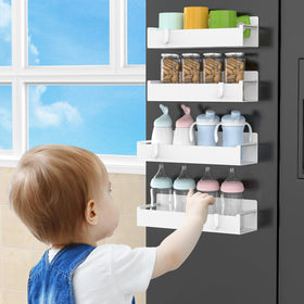 HuggieGems magnetic-spice-rack-kitchen-organization-white keeps spices neatly in one place.